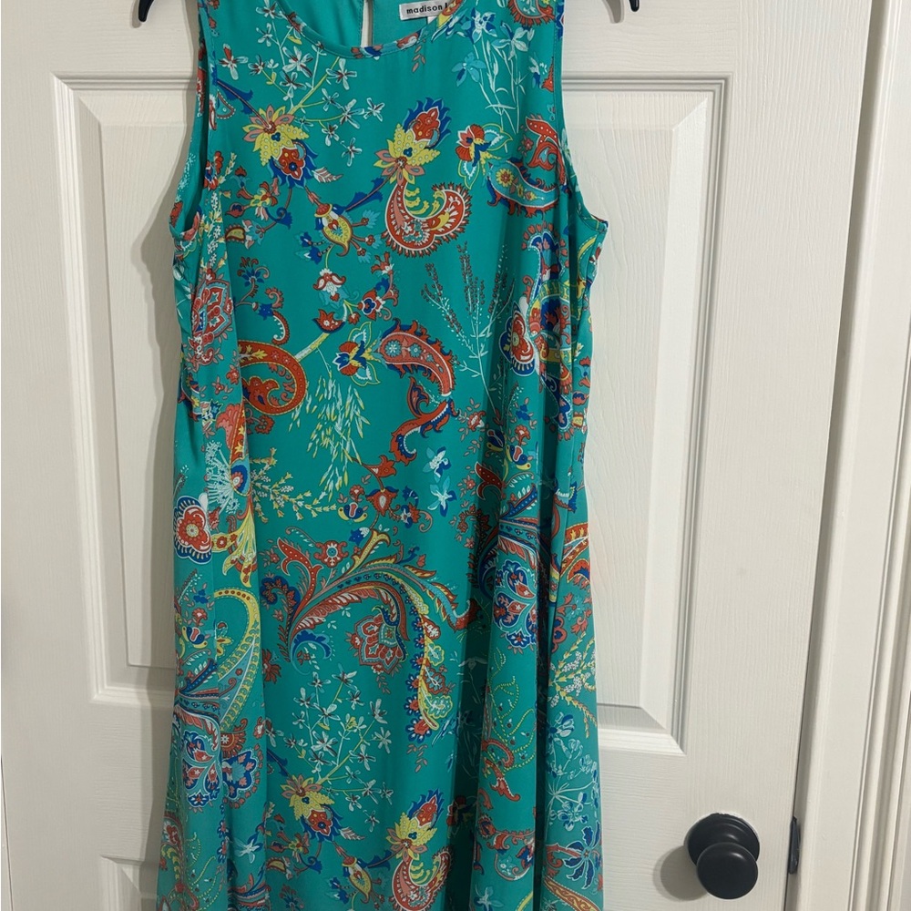 Madison Leigh Turquoise Floral Midi Dress
